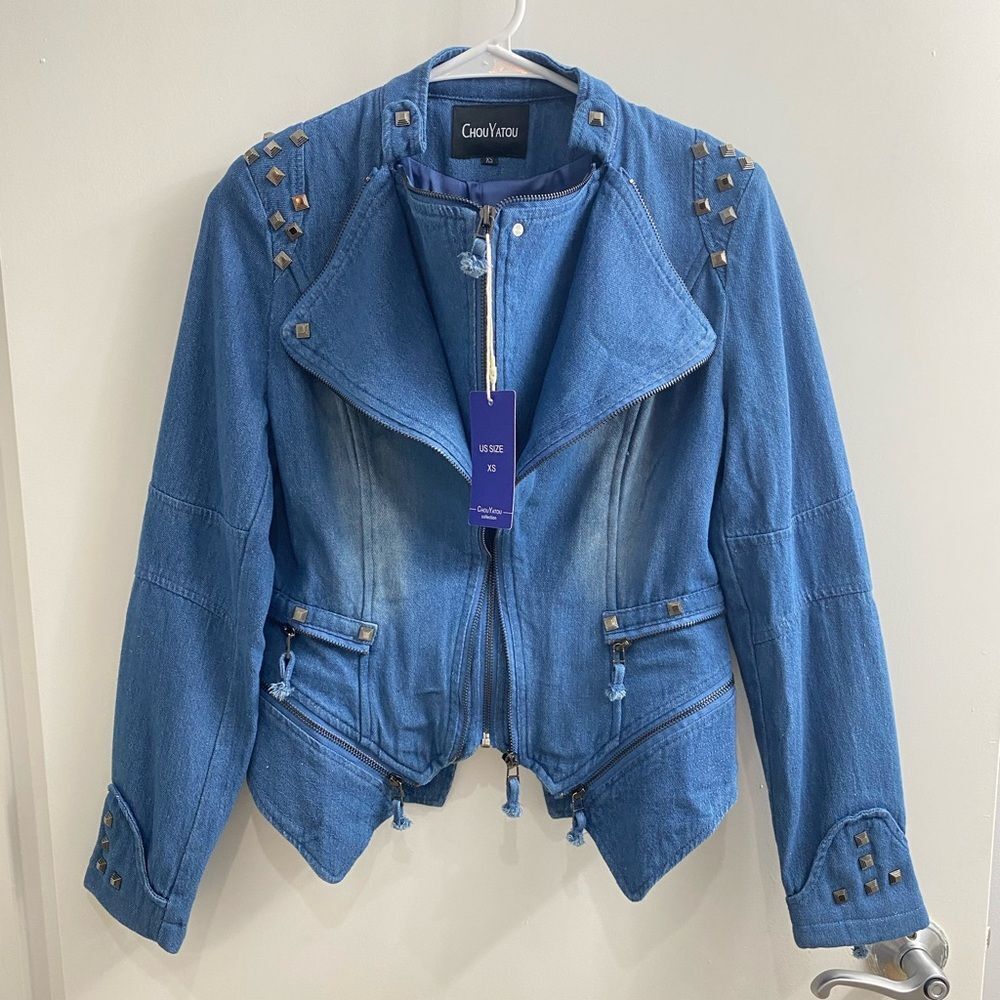 Blue Denim Moto Jacket Size XS